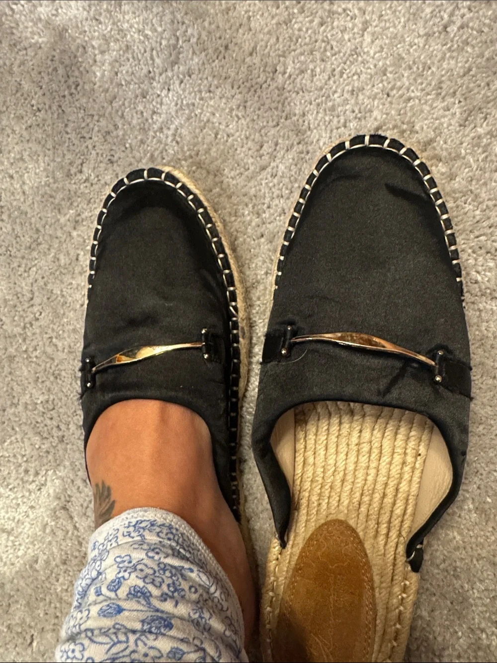 Vintage Havana Black Satin Elle Espadrille Slip on Slides Sz 10 NWOT